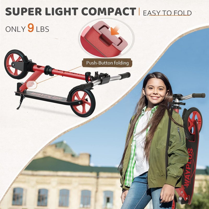 WAYPLUS Kick Scooter for Ages 6+,Kid, Teens & Adults. Max Load 240 LBS. Foldable, Lightweight, 8IN Big Wheels for Kids, Teen and Adults, 4 Adjustable Levels. Bearing ABEC9 - Image 3